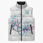 New Zealand Nurses RN Personalised Sleeveless Puffer Jacket Stethoscope Floral Maori Motif