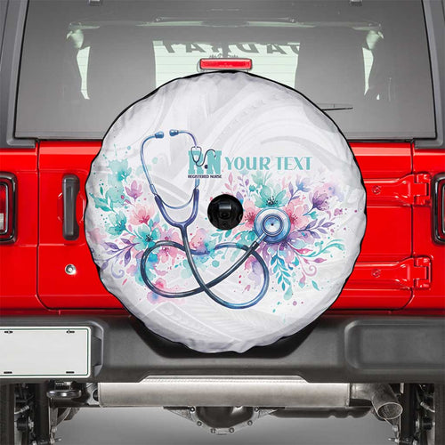 New Zealand Nurses RN Personalised Spare Tire Cover Stethoscope Floral Maori Motif