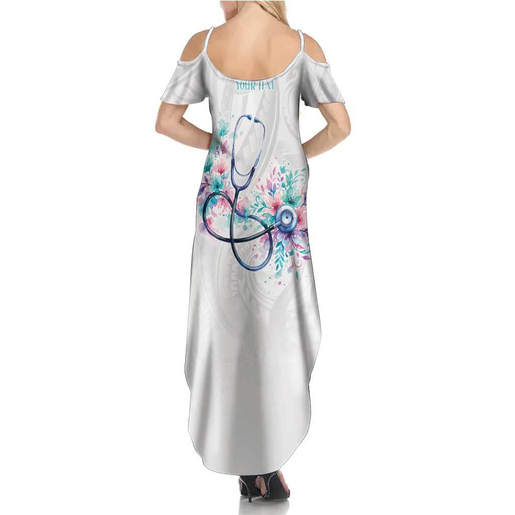 New Zealand Nurses RN Personalised Summer Maxi Dress Stethoscope Floral Maori Motif