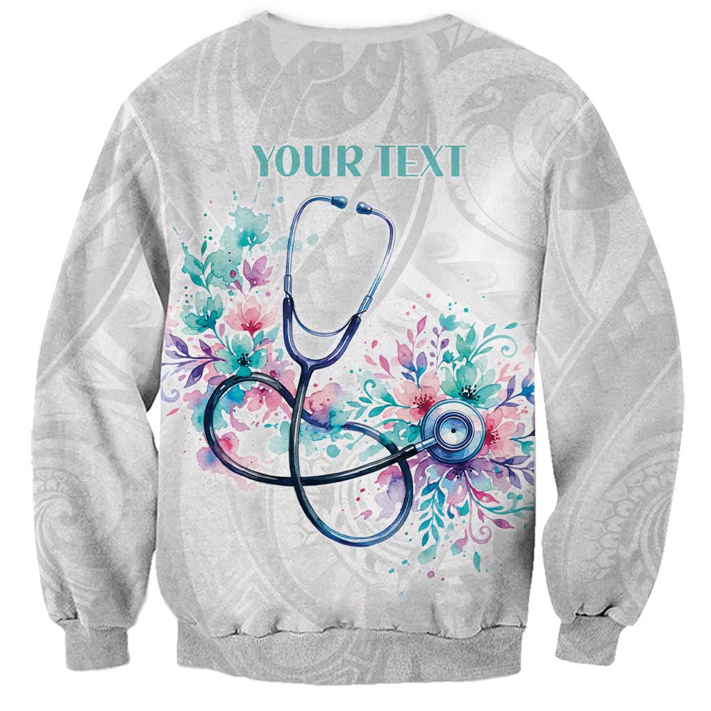 New Zealand Nurses RN Personalised Sweatshirt Stethoscope Floral Maori Motif