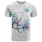 New Zealand Nurses RN Personalised T Shirt Stethoscope Floral Maori Motif