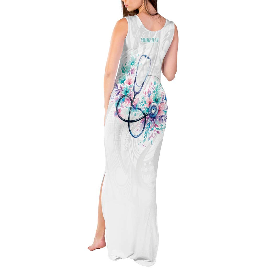 New Zealand Nurses RN Personalised Tank Maxi Dress Stethoscope Floral Maori Motif