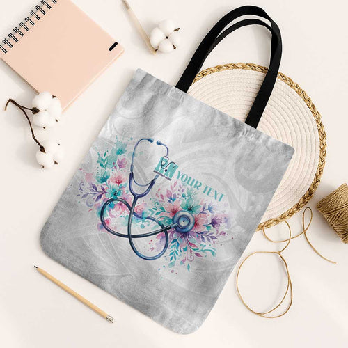New Zealand Nurses RN Personalised Tote Bag Stethoscope Floral Maori Motif