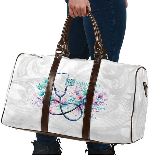 New Zealand Nurses RN Personalised Travel Bag Stethoscope Floral Maori Motif