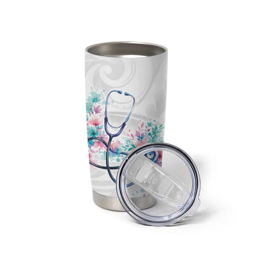 New Zealand Nurses RN Personalised Tumbler Cup Stethoscope Floral Maori Motif