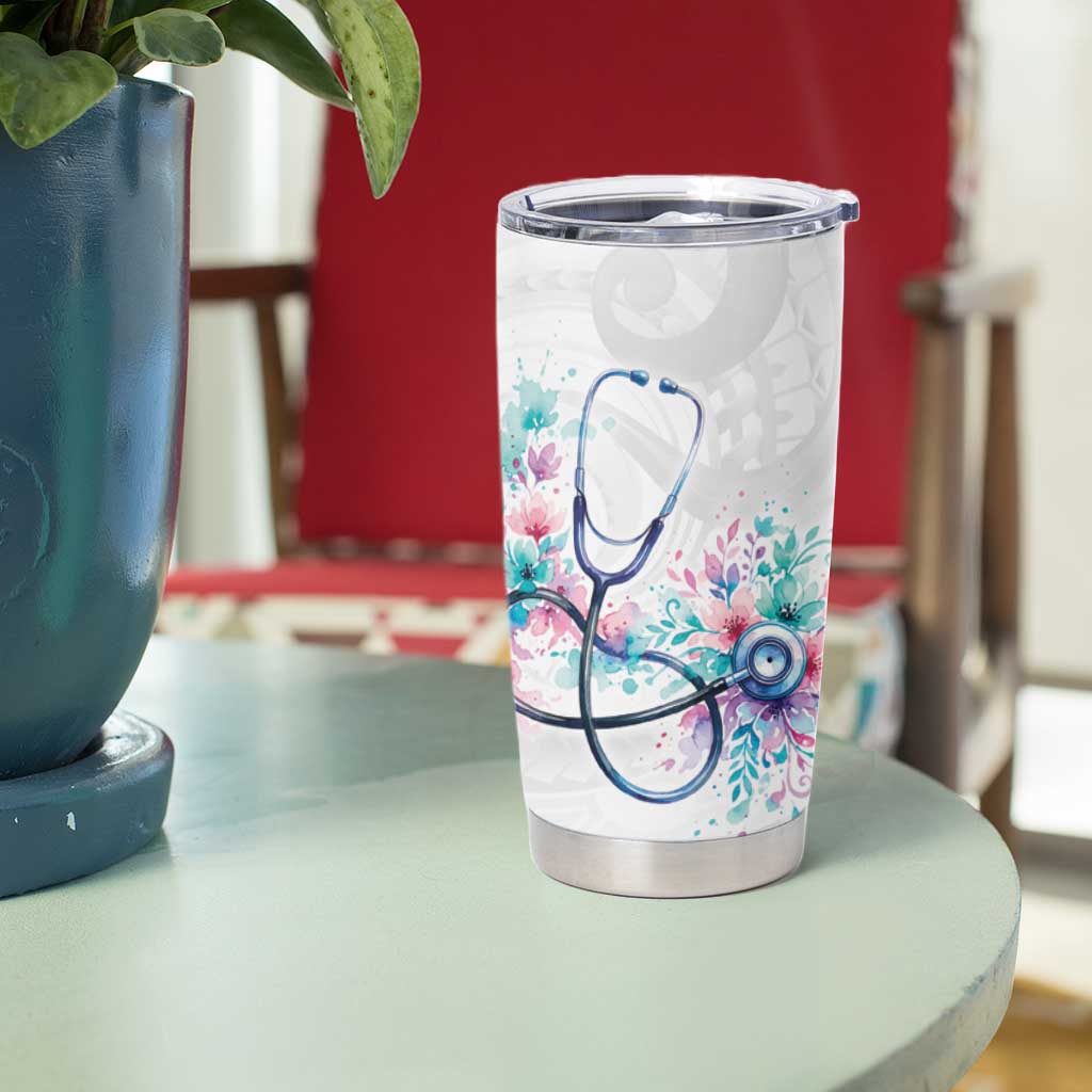 New Zealand Nurses RN Personalised Tumbler Cup Stethoscope Floral Maori Motif