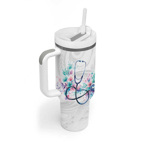 New Zealand Nurses RN Personalised Tumbler With Handle Stethoscope Floral Maori Motif