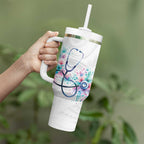 New Zealand Nurses RN Personalised Tumbler With Handle Stethoscope Floral Maori Motif