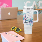 New Zealand Nurses RN Personalised Tumbler With Handle Stethoscope Floral Maori Motif