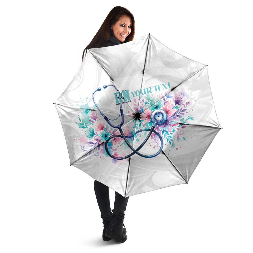 New Zealand Nurses RN Personalised Umbrella Stethoscope Floral Maori Motif