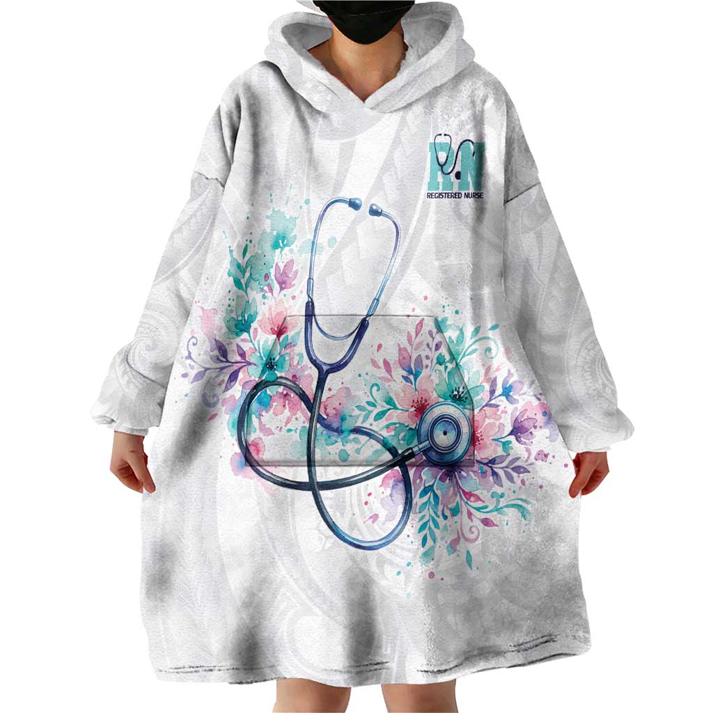 New Zealand Nurses RN Personalised Wearable Blanket Hoodie Stethoscope Floral Maori Motif
