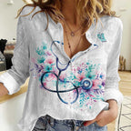 New Zealand Nurses RN Personalised Women Casual Shirt Stethoscope Floral Maori Motif