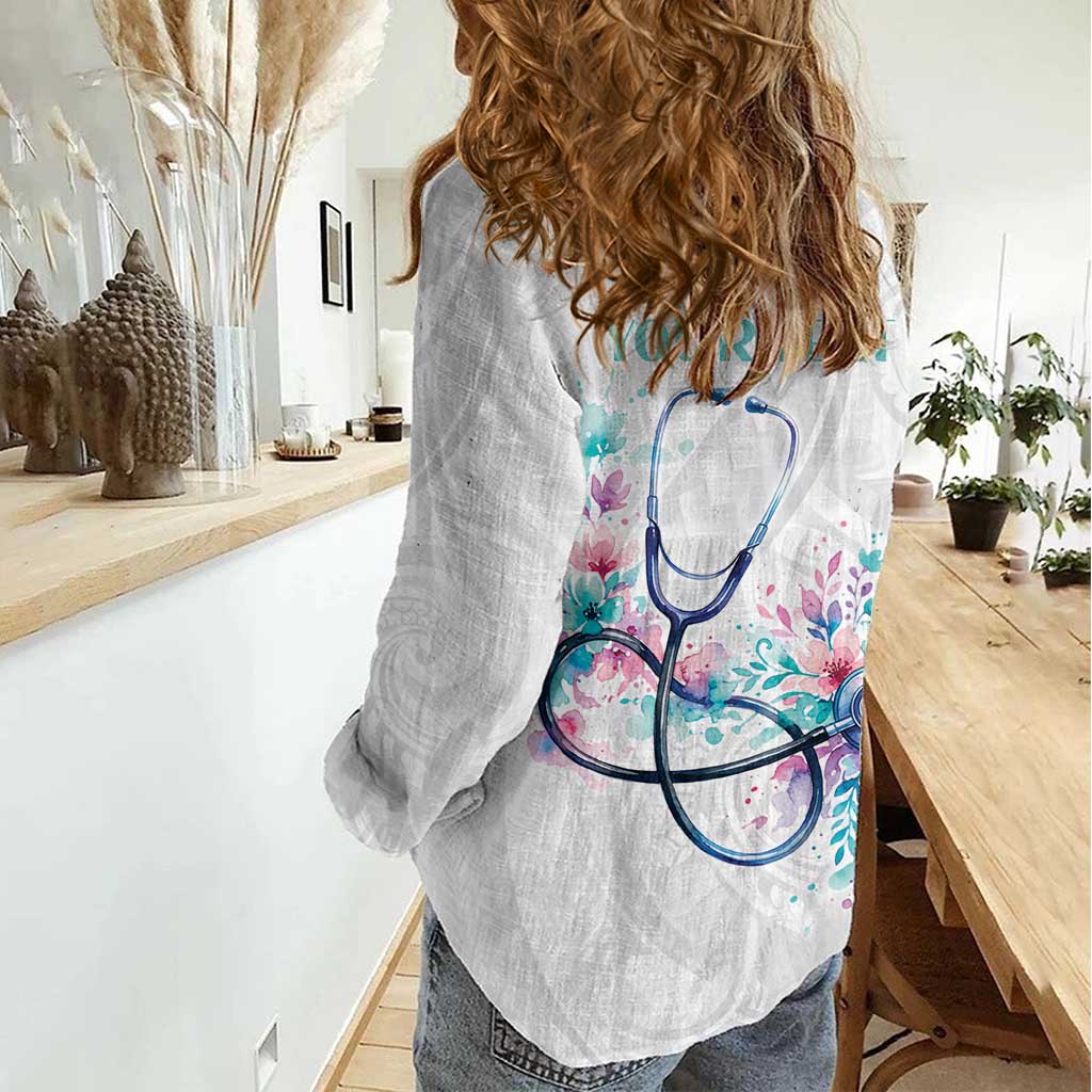 New Zealand Nurses RN Personalised Women Casual Shirt Stethoscope Floral Maori Motif