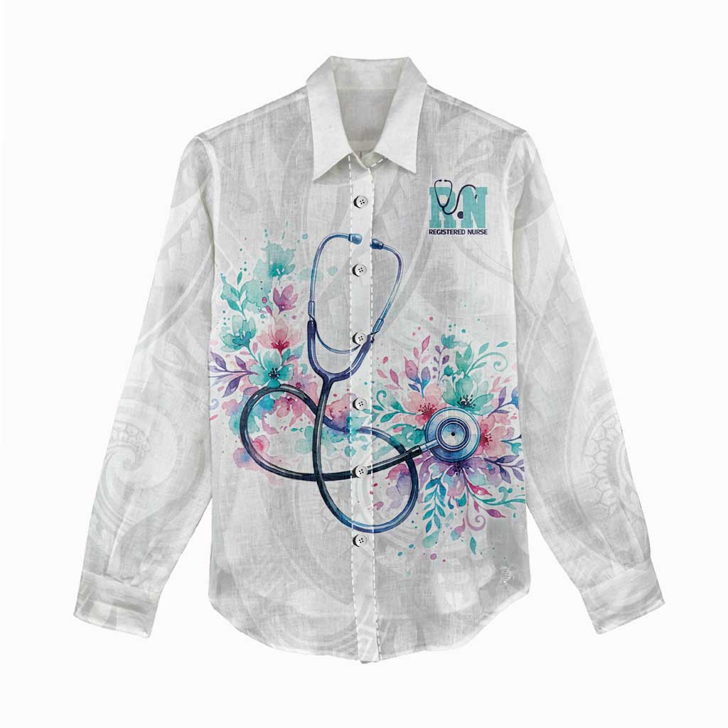 New Zealand Nurses RN Personalised Women Casual Shirt Stethoscope Floral Maori Motif