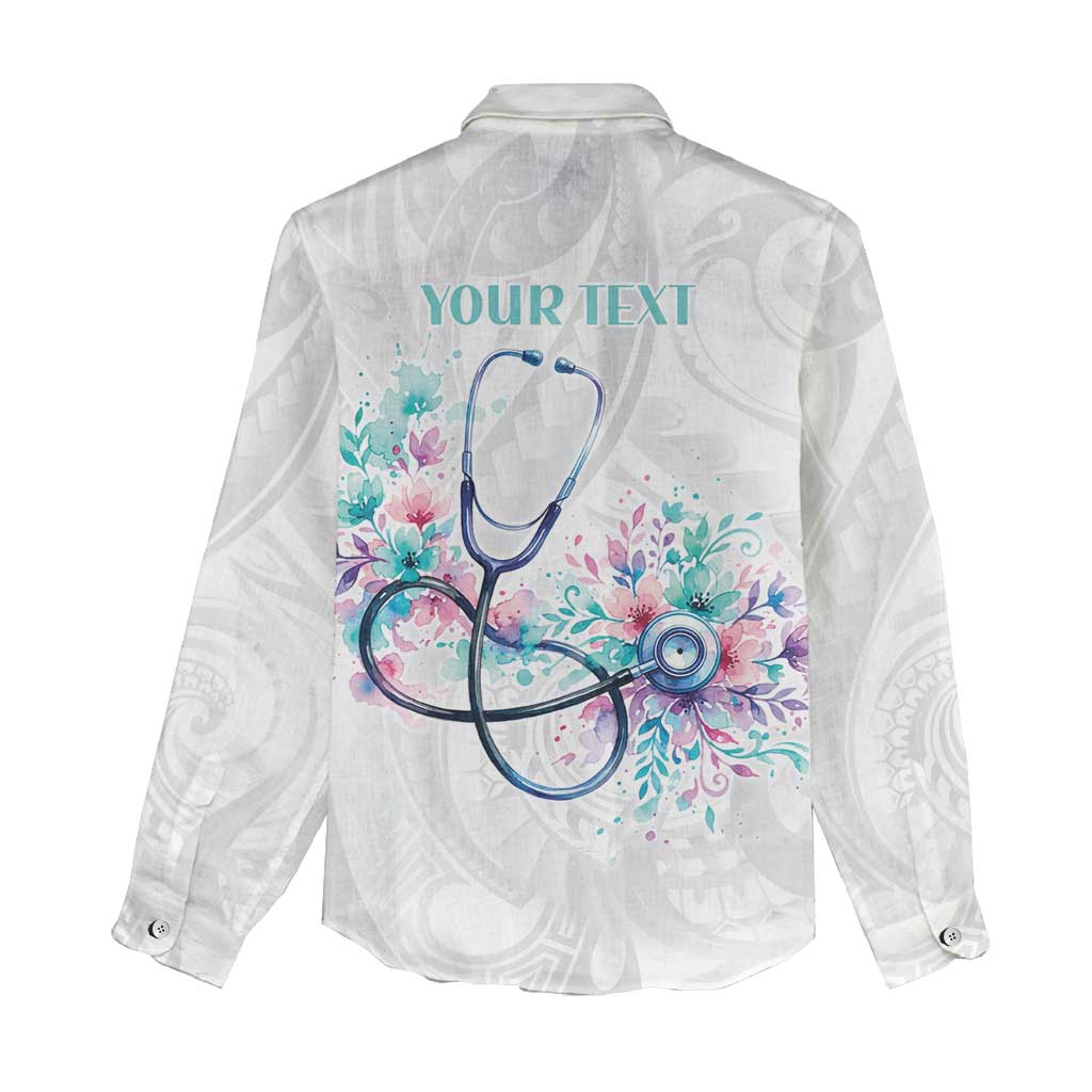 New Zealand Nurses RN Personalised Women Casual Shirt Stethoscope Floral Maori Motif