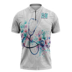 New Zealand Nurses RN Personalised Zipper Polo Shirt Stethoscope Floral Maori Motif