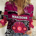 Maroons Rugby Women Casual Shirt Aboriginal Queensland State of Origin LT9