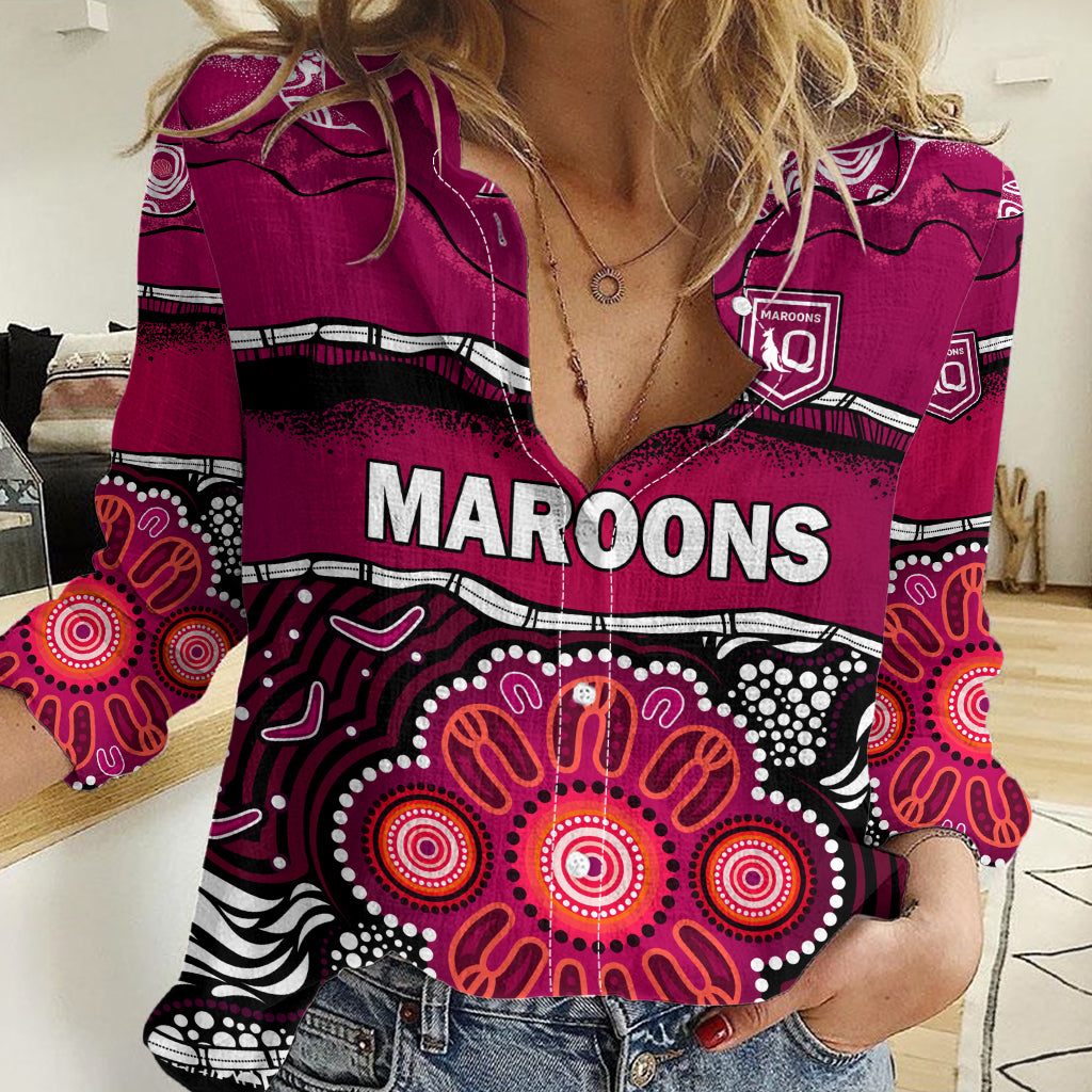 Maroons Rugby Women Casual Shirt Aboriginal Queensland State of Origin LT9