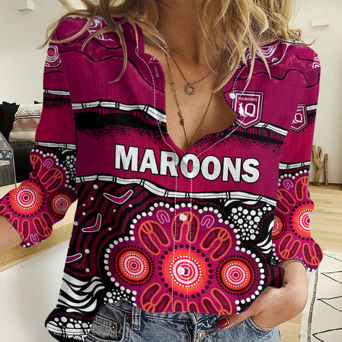 Maroons Rugby Women Casual Shirt Aboriginal Queensland State of Origin LT9