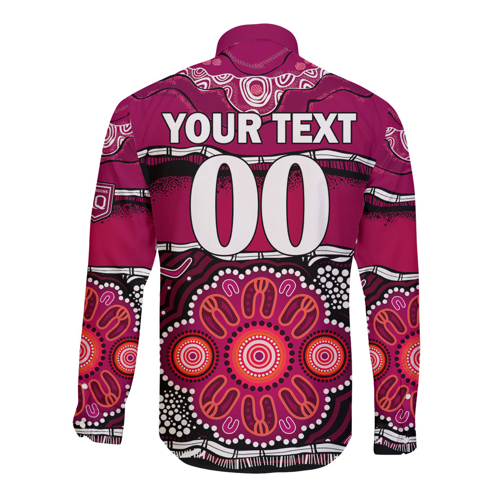custom-text-and-number-maroons-rugby-long-sleeve-button-shirt-aboriginal-queensland-state-of-origin