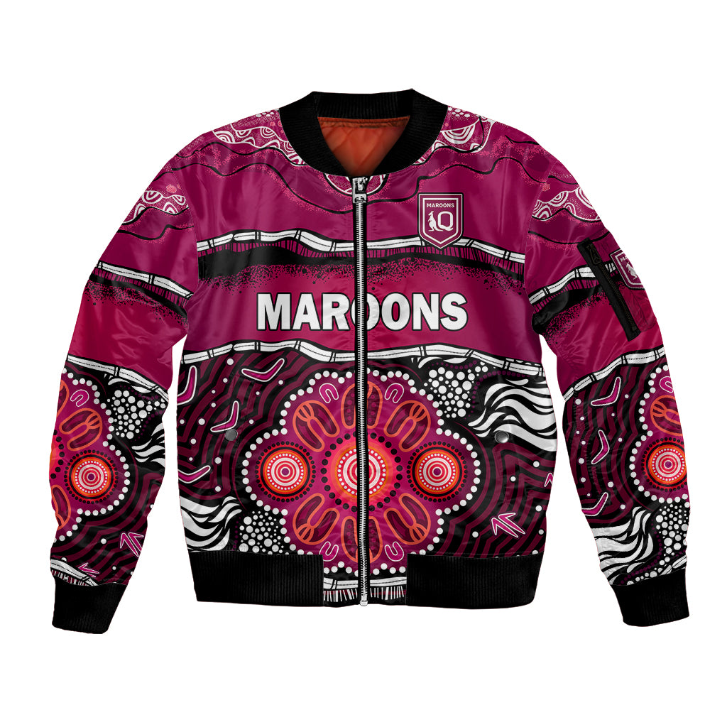 custom-text-and-number-maroons-rugby-sleeve-zip-bomber-jacket-aboriginal-queensland-state-of-origin
