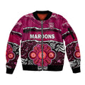 custom-text-and-number-maroons-rugby-sleeve-zip-bomber-jacket-aboriginal-queensland-state-of-origin