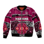 custom-text-and-number-maroons-rugby-sleeve-zip-bomber-jacket-aboriginal-queensland-state-of-origin