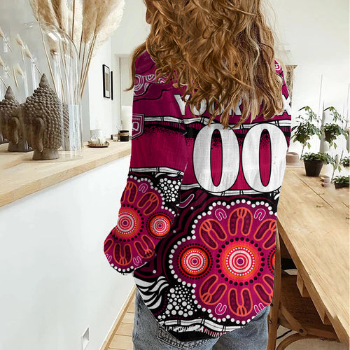 (Custom Text And Number) Maroons Rugby Women Casual Shirt Aboriginal Queensland State of Origin LT9