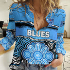 Blues Rugby Aboriginal Women Casual Shirt New South Wales State of Origin LT9