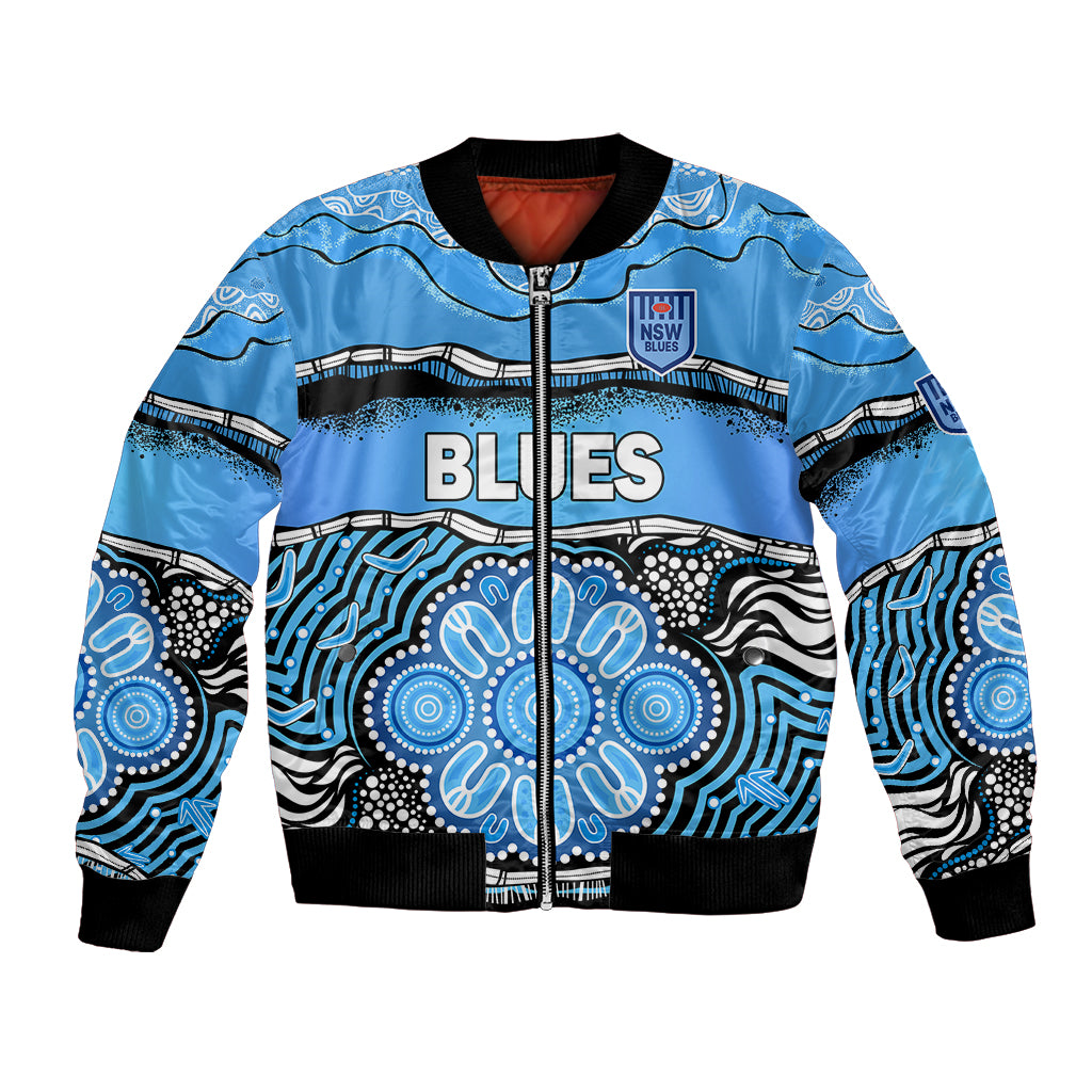 custom-text-and-number-blues-rugby-aboriginal-bomber-jacket-new-south-wales-state-of-origin