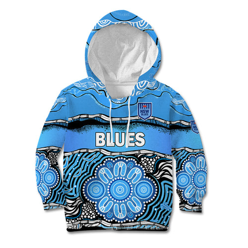 custom-text-and-number-blues-rugby-aboriginal-kid-hoodie-new-south-wales-state-of-origin