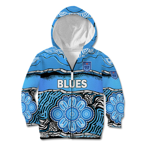 custom-text-and-number-blues-rugby-aboriginal-kid-hoodie-new-south-wales-state-of-origin