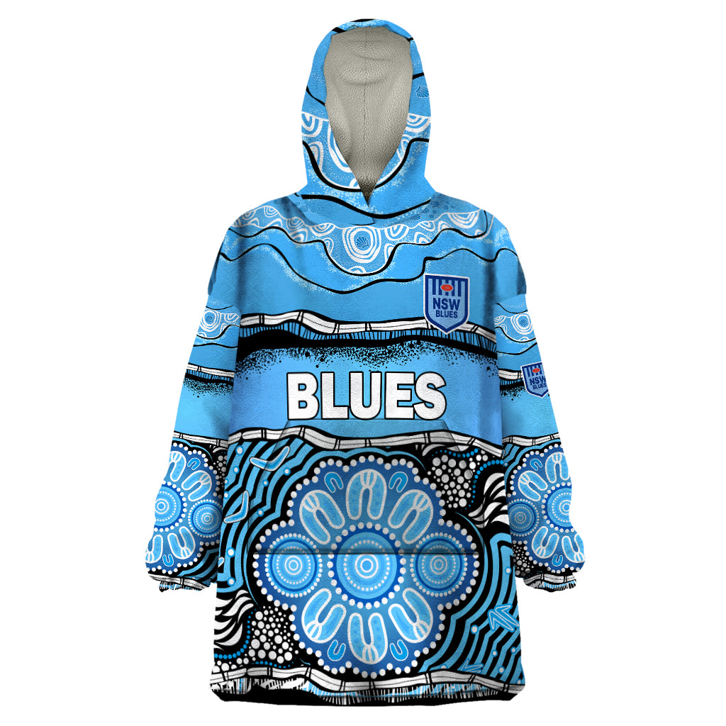 custom-text-and-number-blues-rugby-aboriginal-wearable-blanket-hoodie-new-south-wales-state-of-origin