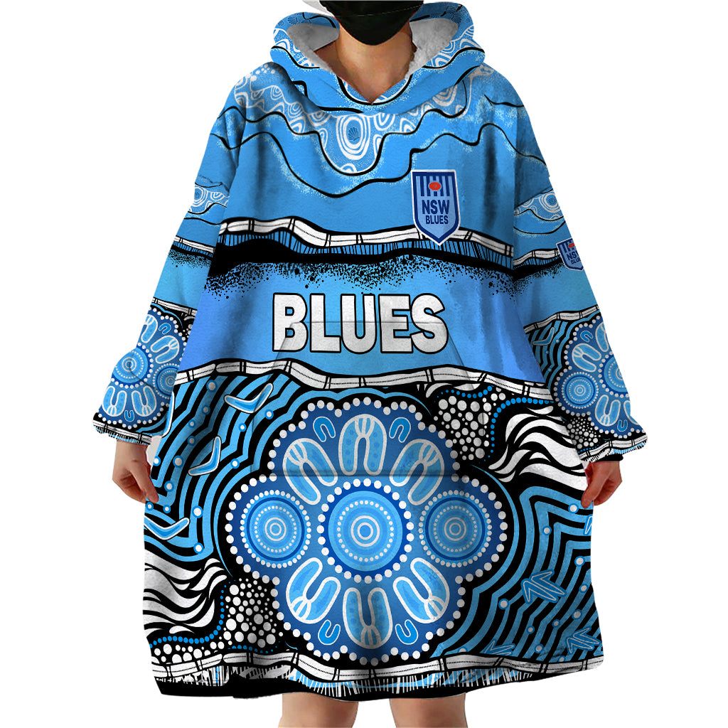 custom-text-and-number-blues-rugby-aboriginal-wearable-blanket-hoodie-new-south-wales-state-of-origin