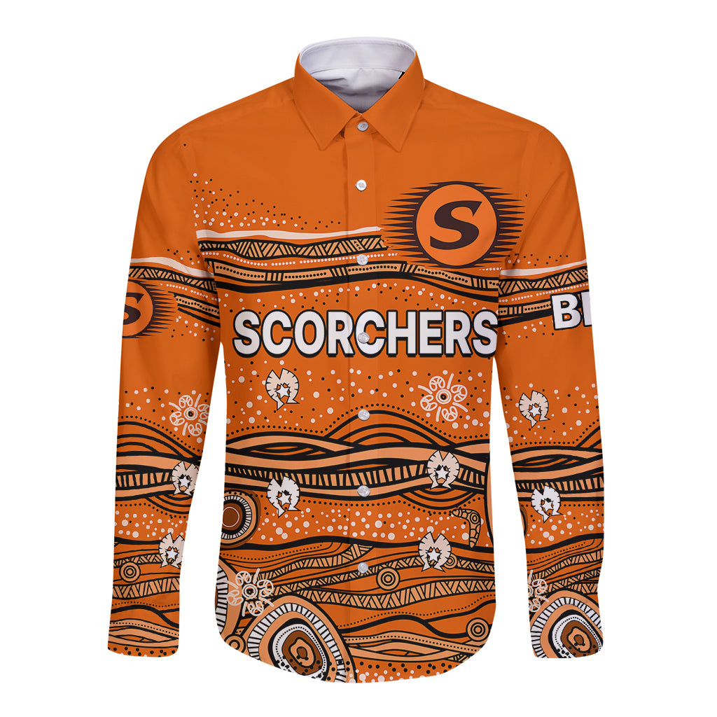 custom-text-and-number-australia-scorchers-cricket-long-sleeve-button-shirt-indigenous-2023
