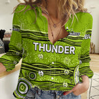 (Custom Text And Number) Australia Thunder Cricket Women Casual Shirt Indigenous 2023 LT9