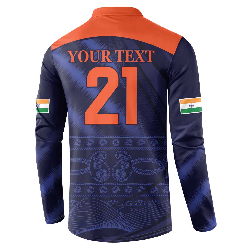 Custom India Cricket Button Sweatshirt Go Men In Blue Sporty Version