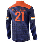 Custom India Cricket Button Sweatshirt Go Men In Blue Sporty Version