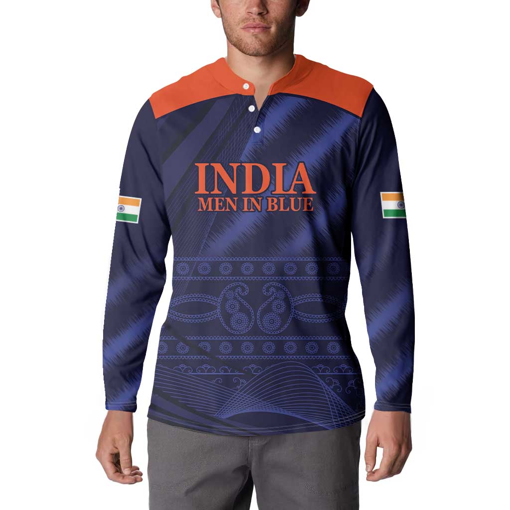 Custom India Cricket Button Sweatshirt Go Men In Blue Sporty Version