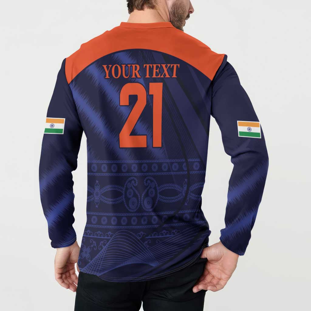 Custom India Cricket Button Sweatshirt Go Men In Blue Sporty Version