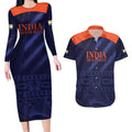 Custom India Cricket Couples Matching Long Sleeve Bodycon Dress and Hawaiian Shirt Go Men In Blue Sporty Version