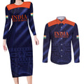 Custom India Cricket Couples Matching Long Sleeve Bodycon Dress and Long Sleeve Button Shirt Go Men In Blue Sporty Version