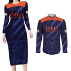 Custom India Cricket Couples Matching Long Sleeve Bodycon Dress and Long Sleeve Button Shirt Go Men In Blue Sporty Version