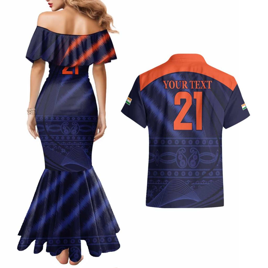 Custom India Cricket Couples Matching Mermaid Dress and Hawaiian Shirt Go Men In Blue Sporty Version