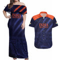 Custom India Cricket Couples Matching Off Shoulder Maxi Dress and Hawaiian Shirt Go Men In Blue Sporty Version