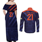 Custom India Cricket Couples Matching Off Shoulder Maxi Dress and Long Sleeve Button Shirt Go Men In Blue Sporty Version