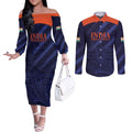 Custom India Cricket Couples Matching Off The Shoulder Long Sleeve Dress and Long Sleeve Button Shirt Go Men In Blue Sporty Version