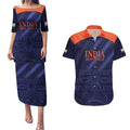 Custom India Cricket Couples Matching Puletasi and Hawaiian Shirt Go Men In Blue Sporty Version