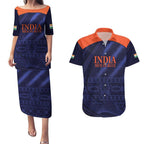 Custom India Cricket Couples Matching Puletasi and Hawaiian Shirt Go Men In Blue Sporty Version
