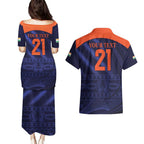 Custom India Cricket Couples Matching Puletasi and Hawaiian Shirt Go Men In Blue Sporty Version